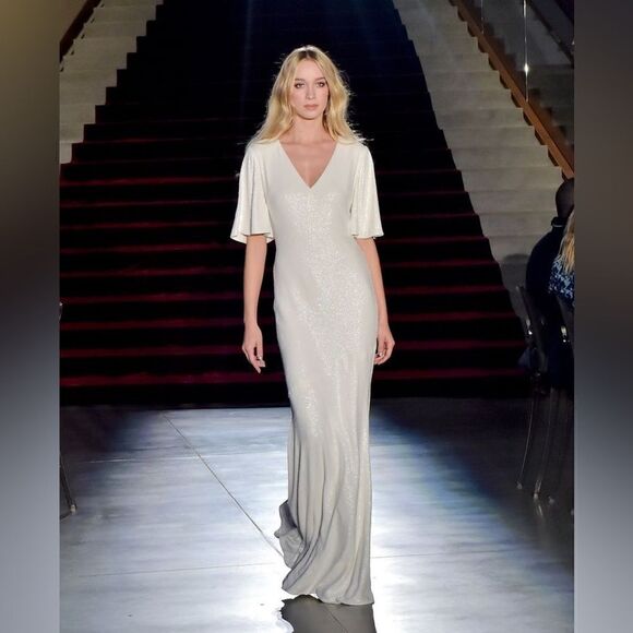 NWT Rachel Zoe Heather Fluid Maxi White Dress Sequin Size 4 - Picture 4 of 17